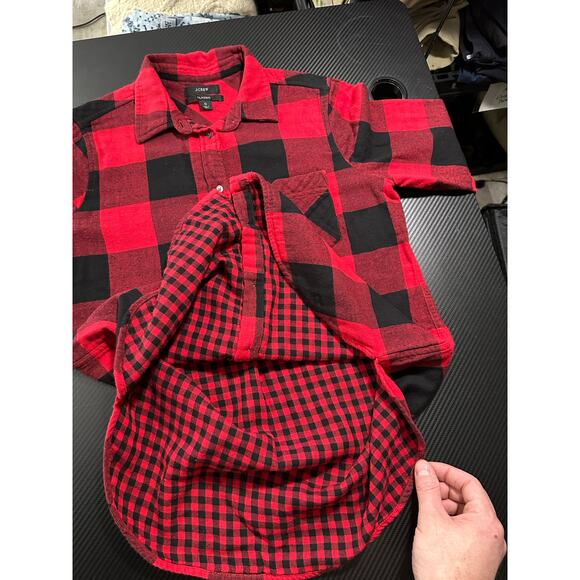 J Crew Classic Flannel Buffalo Plaid Red Black Western Preppy Size 0 Loose Fit - Picture 11 of 12